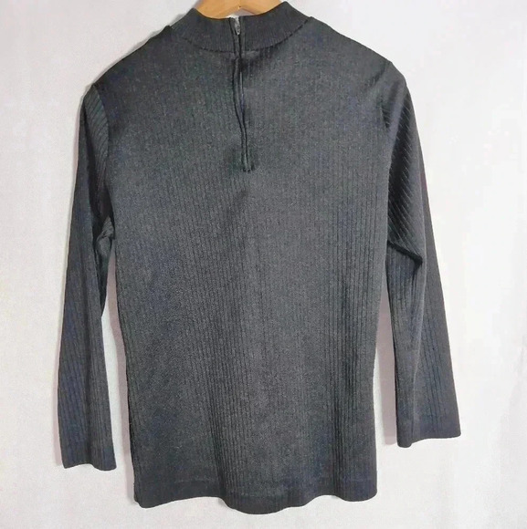 Vintage Black Ribbed Mock Turtleneck Sweater made in USA Sz L - Picture 3 of 4